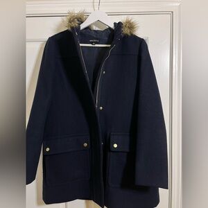 J.Crew Mercantile Navy Coat with Faux Fur Trim